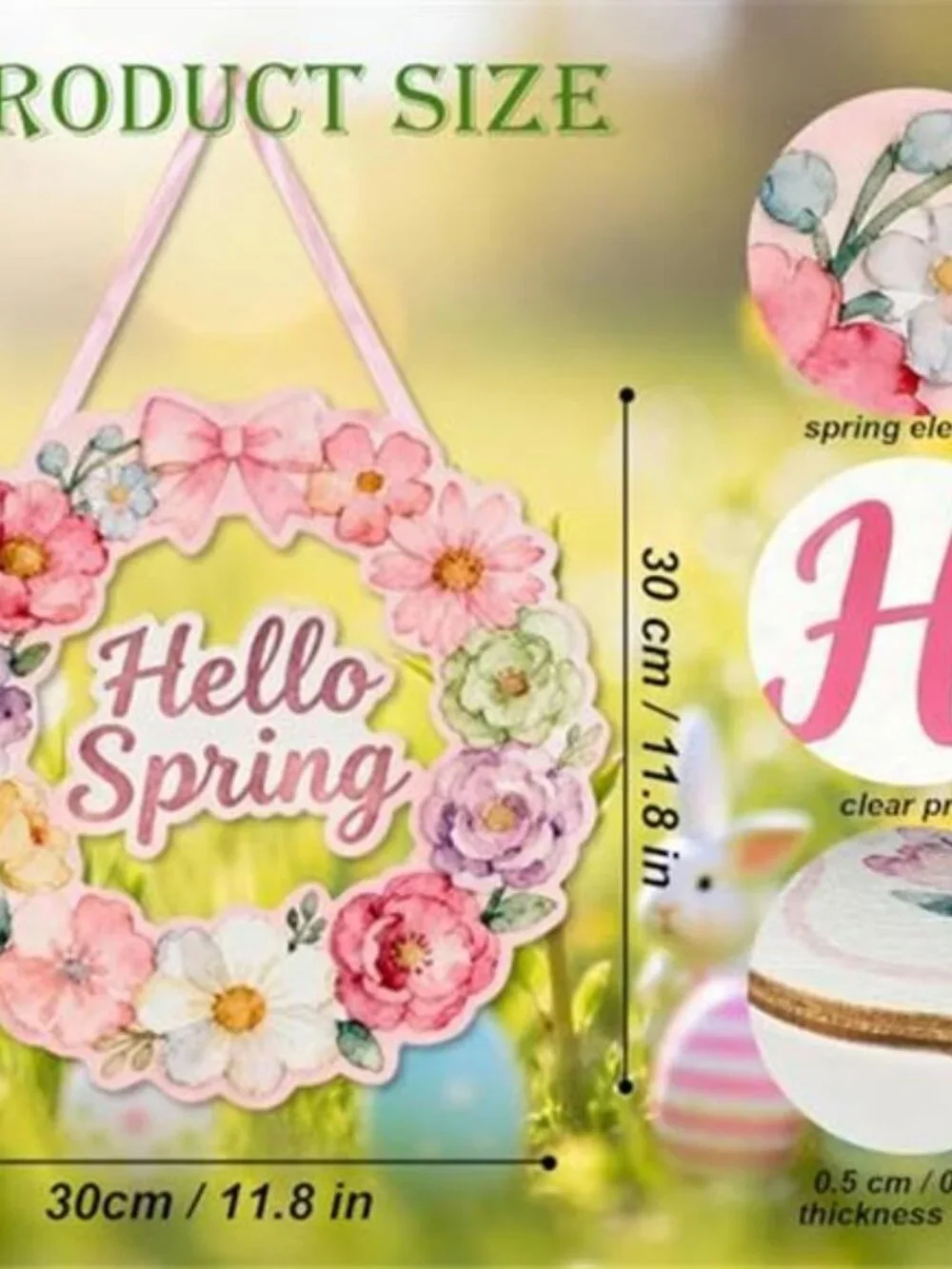 Wooden Spring Wreath with Hollow Floral Design 12 Inch Easter Welcome Sign